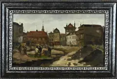 Cor Noltee, Bouwput in stad, Olieverf op board