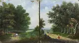 Pendant ongesigneerd, Figuren op wandelpaden, Olieverf op paneel