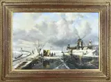 W. van Kampen, Hollands wintergezicht met ijspret, Olieverf op linnen