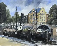 Jan Kelderman, Hollands grachtengezicht, Olieverf op linnen