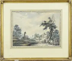 H. Bergman, Landschap, Aquarel op papier