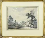 H. Bergman, Landschap, Aquarel op papier