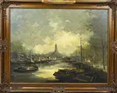 John Bevort, Amsterdams havengezicht, Olieverf op linnen