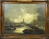 John Bevort, Amsterdams havengezicht, Olieverf op linnen