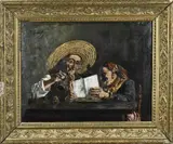 Eugenio Zampighi, Musicerend Zuid-Tirools ouder paar, Olieverf op linnen