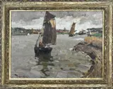 Fernand Toussaint, Havengezicht met zeilboten, Olieverf op linnen