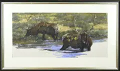 Terry Donahue, Landschap met edelherten, Gouache op papier