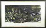 Terry Donahue, Landschap met edelhert, Gouache op papier