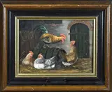 H. van Tankeren, Kippen in schuur, Olieverf op paneel
