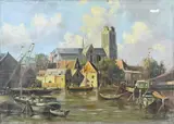 P.J.A. Wagemans, Hollands havengezicht, Olieverf op linnen
