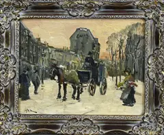 Onduid. gesig., Winters stadsgezicht, Winters stadsgezicht met koets en figuren