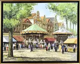 A. Wilhelmus, Stadsgezicht met kermis en figuren, Olieverf op linnen