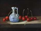 Romeins glas met kersen by C. Cornelisz, Olieverf op paneel, sold Jan 2023