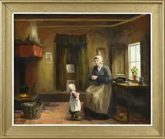A. Mulder, Boeren interieur, Olieverf op linnen