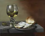 Brood, Roemer en oester by C. Cornelisz, Olieverf op paneel, sold Jan 2023