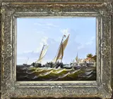 Bernard Page, Zeilschepen, Olieverf op paneel