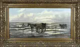 W. Visser, Schelpenvissers aan het strand, Olieverf op linnen