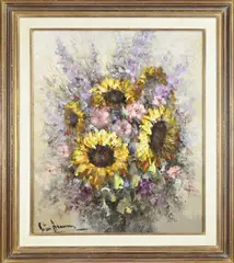 Peter Brouwer, Zonnebloemen, Olieverf op linnen