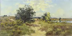 Henk Poeder, Landschap met bloeiende heide, Olieverf op linnen