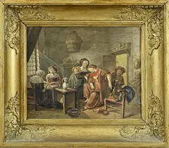 C. van Soest, Figuren in keuken, Olieverf op linnen middenin in gat