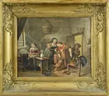 C. van Soest, Figuren in keuken, Olieverf op linnen middenin in gat