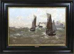 Erwin Günther, Schepen langs de kust, Olieverf op linnen