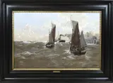 Erwin Günther, Schepen langs de kust, Olieverf op linnen