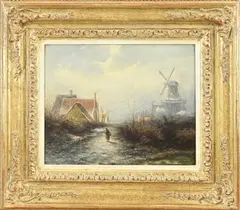 P.L. Kluyver, Hollands wintergezicht met wandelaar, Olieverf op paneel