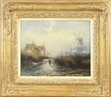 P.L. Kluyver, Hollands wintergezicht met wandelaar, Olieverf op paneel