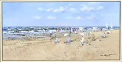 Pieter van Noort, Zomers strandgezicht Zandvoort, Olieverf op linnen