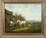 Pieter Gerardus van Os, Landschap met figuren en paarden, Olieverf op linnen