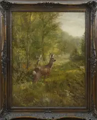 Willy Lorenz, Reeëen in landschap, Olieverf op linnen