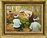 D. Hoenson, Landschap met Javaanse vrouw, Olieverf op paneel