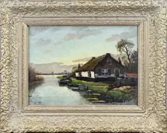 P. Lacor, Poldergezicht met boerenhuis, Olieverf op linnen