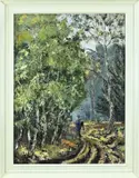 Herkomst atelier Jan v.d. Leest, Wandelaar in bos., Olieverf op linnen