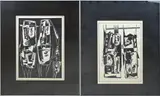 Twee werken van Eef de Weerd, Abstract/figuratief, Zwarte inkt op papier