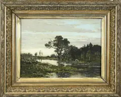 J.H. Coster, Landschap met koeien, Olieverf op linnen