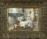 A.J.J. Banning, 18e Eeuws interieur met figuren aan de drank, Aquarel op papier
