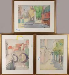 3x Monogram J. v.d. B., Divers, Drie antieke Belgische aquarellen