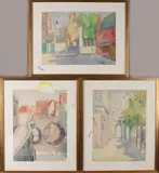 3x Monogram J. v.d. B., Divers, Drie antieke Belgische aquarellen