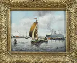 A. Martens, Hollands havengezicht, Olieverf op linnen