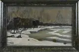 P.H. Haezer, Besneeuwd landschap met knotwilgen, Olieverf op linnen