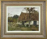 J.F. Scherrewitz, Boerenschuur met kip, Olieverf op paneel