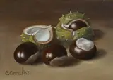 Stilleven met kastanjes by C. Cornelisz, Olieverf op paneel, sold Oct 2022