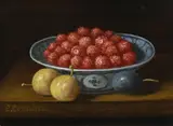 Wilde aardbeien in kom by C. Cornelisz, Olieverf op paneel, sold Oct 2022
