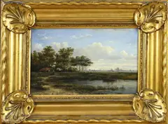 Ongesigneerd? 19e Eeuw, Panoramisch landschap, Olieverf op paneel