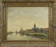 Hugo van Schaik, Hollands riviergezicht, Olieverf op linnen