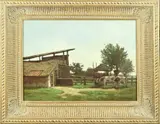 J. Schijvens, Boerderij met koeien en knotwilg, Olieverf op linnen