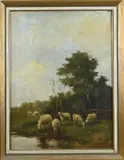 Arend van de Pol, Hollands landschap met schapen, Olieverf op linnen