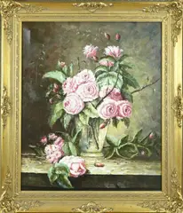 M. Hekkink, Vaas met roze rozen, Olieverf op linnen